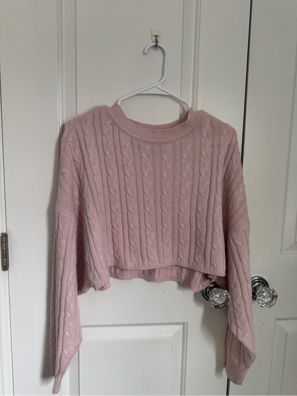 Garage Light Pink Cable Knit Crop Sweater